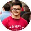 Student smiling in Temple t shirt