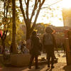 Students walking along 12th Street vendor pad