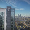 Aerial view of Morgan Hall and the Philadelphia Skyline