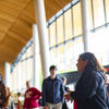 Owl Ambassador giving a tour of the Charles Library to a group of prospective students