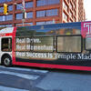 Branded Bus with Temple advertising