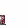 Illustration of block of rowhomes and sunrise