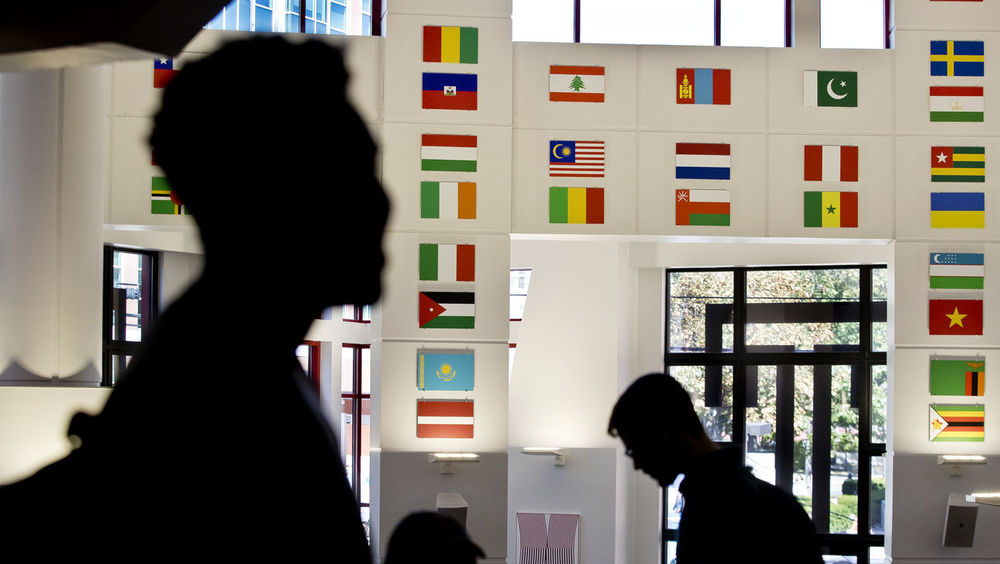 International flags in the Student Center