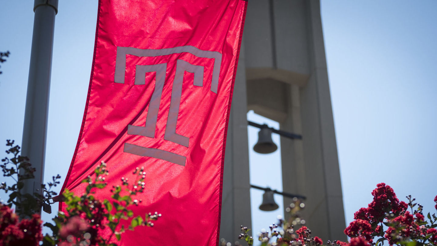 During an all-day workshop, Commission members discussed recommendations that can enhance the experience of Temple’s Jewish campus community. Image of a Temple logo flag on campus.